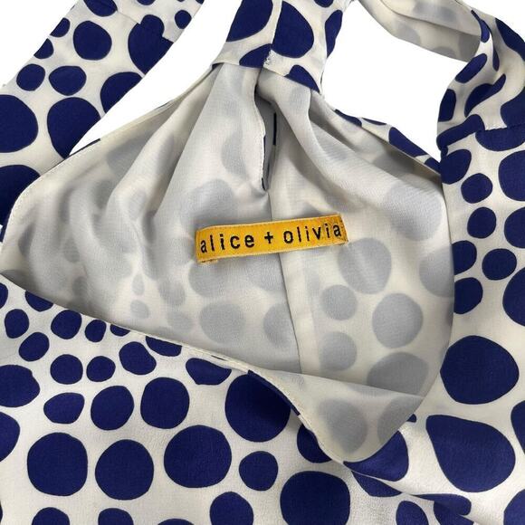 Alice + Olivia Silk Mini Dress Polka Dot Blue White Racerback Small - Picture 8 of 9